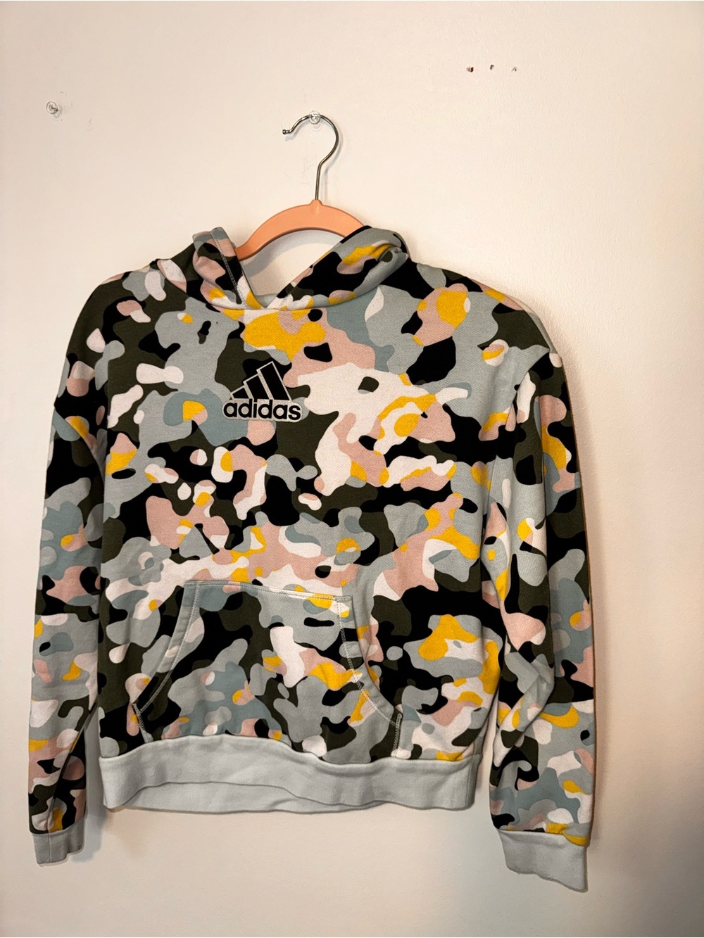 adidas Kids Camo Crewneck Hoodie in Yellow, Pink, Gray, Black